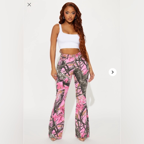 Fashion Nova Vibrant Pink and Black Flare Jeans Tall Girl Friendly Camo - Picture 2 of 7